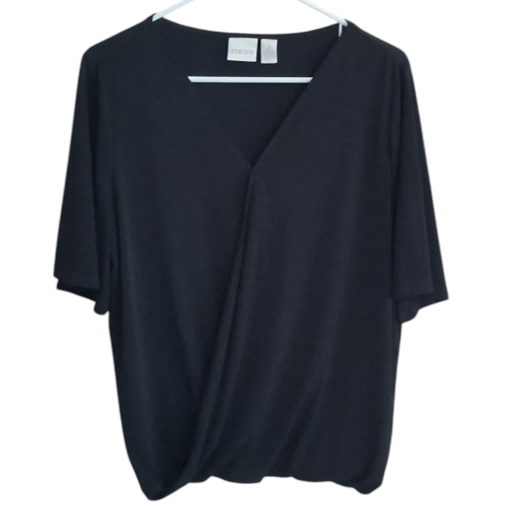 Chicos Semi Sheer Mock-Neck V-Neck Blouse Size 2(US L)